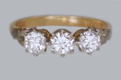 ANTIQUE 100CT DIAMOND 18CT GOLD EDWARDIAN TRILOGY ENGAGEMET RING VINTAGE CA1910 - ADDITIONAL PHOTO 8