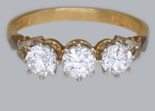 ANTIQUE 100CT DIAMOND 18CT GOLD EDWARDIAN TRILOGY ENGAGEMET RING VINTAGE CA1910 - ADDITIONAL PHOTO 9