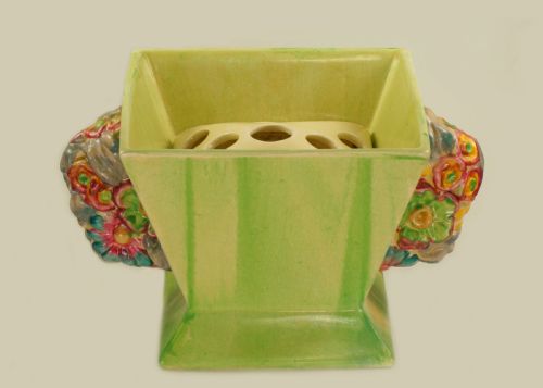 clarice cliff bizarre my garden vase with frog rare posy holder superb conditon - CATEGORY: ANTIQUE VASES - DATED 1930