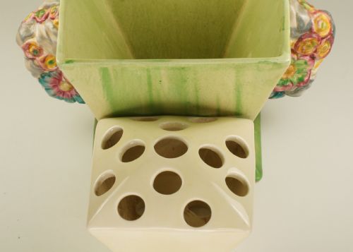 CLARICE CLIFF BIZARRE MY GARDEN VASE WITH FROG RARE POSY HOLDER SUPERB CONDITON - ADDITIONAL PHOTO 6