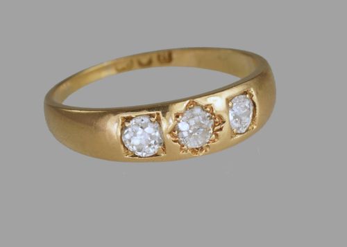 VICTORIAN 18CT GOLD 060CT OLD CUT DIAMOND GYPSY TRILOGY RING ANTIQUE HALLMARKED LONDON 1896 - ADDITIONAL PHOTO 12