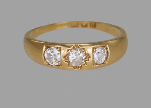 VICTORIAN 18CT GOLD 060CT OLD CUT DIAMOND GYPSY TRILOGY RING ANTIQUE HALLMARKED LONDON 1896 - ADDITIONAL PHOTO 13