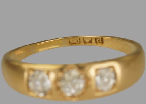 VICTORIAN 18CT GOLD 060CT OLD CUT DIAMOND GYPSY TRILOGY RING ANTIQUE HALLMARKED LONDON 1896 - ADDITIONAL PHOTO 14