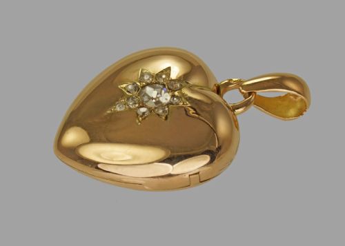 VICTORIAN 15CT GOLD ROSE CUT DIAMOND HEART LOCKET ANTIQUE PHOTO PENDANT CA 1890 - ADDITIONAL PHOTO 2