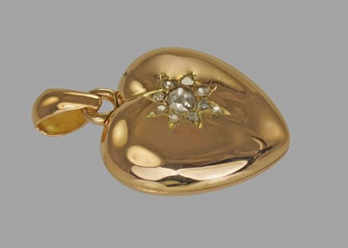VICTORIAN 15CT GOLD ROSE CUT DIAMOND HEART LOCKET ANTIQUE PHOTO PENDANT CA 1890 - ADDITIONAL PHOTO 3