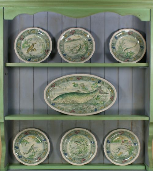 VINTAGE COPELAND SPODE PLATTER 6 PLATES ANTIQUE ENGLISH 1930'S FISH PATTERN - ADDITIONAL PHOTO 1
