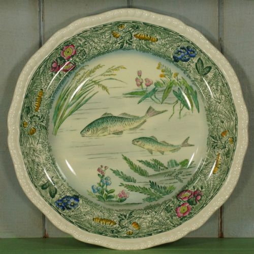 VINTAGE COPELAND SPODE PLATTER 6 PLATES ANTIQUE ENGLISH 1930'S FISH PATTERN - ADDITIONAL PHOTO 2