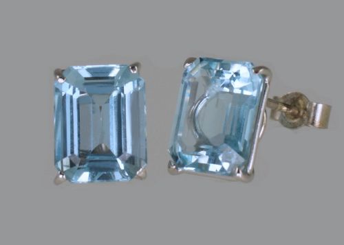 ART DECO AQUAMARINE 18CT WHITE GOLD STUD EARRINGS VINTAGE 10 X 8MM STEP CUT 6CT 1920S EARRINGS - ADDITIONAL PHOTO 2