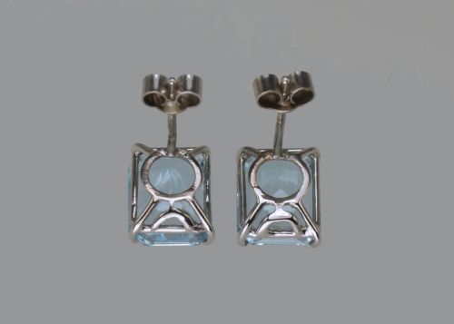 ART DECO AQUAMARINE 18CT WHITE GOLD STUD EARRINGS VINTAGE 10 X 8MM STEP CUT 6CT 1920S EARRINGS - ADDITIONAL PHOTO 4