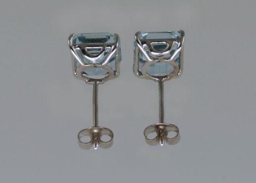 ART DECO AQUAMARINE 18CT WHITE GOLD STUD EARRINGS VINTAGE 10 X 8MM STEP CUT 6CT 1920S EARRINGS - ADDITIONAL PHOTO 5