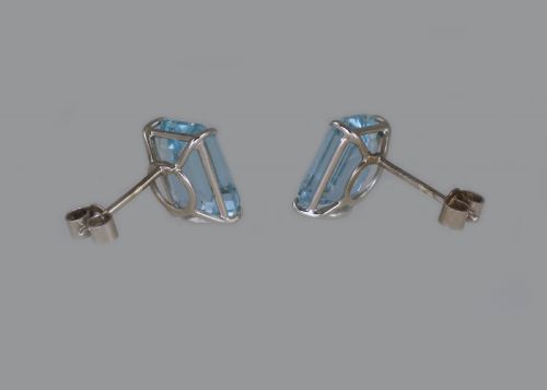ART DECO AQUAMARINE 18CT WHITE GOLD STUD EARRINGS VINTAGE 10 X 8MM STEP CUT 6CT 1920S EARRINGS - ADDITIONAL PHOTO 6