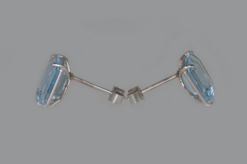 ART DECO AQUAMARINE 18CT WHITE GOLD STUD EARRINGS VINTAGE 10 X 8MM STEP CUT 6CT 1920S EARRINGS - ADDITIONAL PHOTO 7