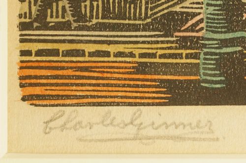 CHARLES ISAAC GINNER ON THE EMBANKMENT 1924 SIGNED ARTIST PROOF COLOURED WOODCUT - ADDITIONAL PHOTO 2