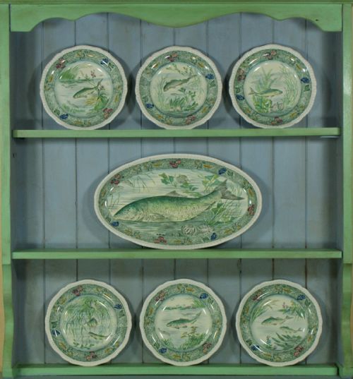 copeland spode antique platter 6 plates fish pattern set vintage english 1930 - CATEGORY: ANTIQUE PLATES - DATED 1930