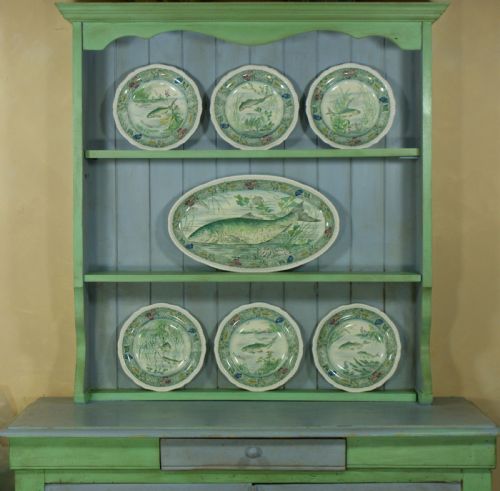 COPELAND SPODE ANTIQUE PLATTER 6 PLATES FISH PATTERN SET VINTAGE ENGLISH 1930 - ADDITIONAL PHOTO 12