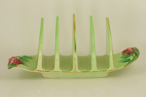 ROYAL WINTON GRIMWADES GREEN ROSEBUD TOAST RACK 4 SLICE RARE VINTAGE TOAST RACK - ADDITIONAL PHOTO 5