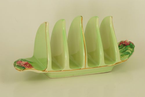 ROYAL WINTON GRIMWADES GREEN ROSEBUD TOAST RACK 4 SLICE RARE VINTAGE TOAST RACK - ADDITIONAL PHOTO 7