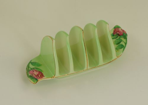 ROYAL WINTON GRIMWADES GREEN ROSEBUD TOAST RACK 4 SLICE RARE VINTAGE TOAST RACK - ADDITIONAL PHOTO 8