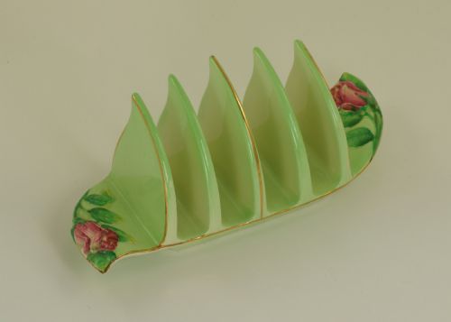 ROYAL WINTON GRIMWADES GREEN ROSEBUD TOAST RACK 4 SLICE RARE VINTAGE TOAST RACK - ADDITIONAL PHOTO 11