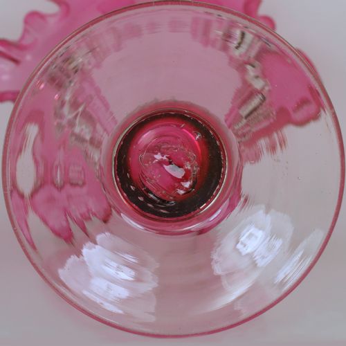 ANTIQUE CRANBERRY FRILLED RIM VASE VICTORIAN HAND BLOWN 8 34 CRIMPLED EPERGNE - ADDITIONAL PHOTO 1