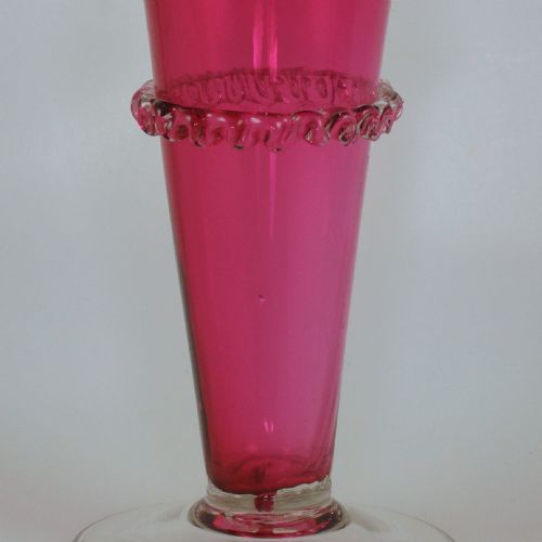 ANTIQUE CRANBERRY FRILLED RIM VASE VICTORIAN HAND BLOWN 8 34 CRIMPLED EPERGNE - ADDITIONAL PHOTO 6
