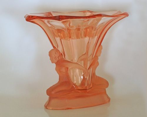 fig 2. Walther & Sohne Art Deco Nudes Windsor Two Ladies Pink Glass Vase With Frog 8