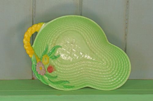 CARLTON WARE BASKET WEAVE PRIMULA BOWL AUSTRALIAN MAJOLICA GREEN BOWL 85 LONG - ADDITIONAL PHOTO 1