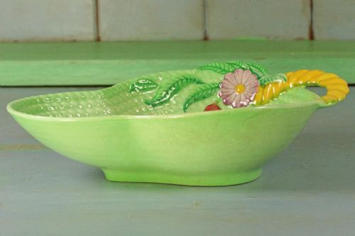 CARLTON WARE BASKET WEAVE PRIMULA BOWL AUSTRALIAN MAJOLICA GREEN BOWL 85 LONG - ADDITIONAL PHOTO 2