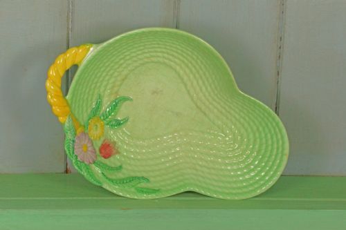 CARLTON WARE BASKET WEAVE PRIMULA BOWL AUSTRALIAN MAJOLICA GREEN BOWL 85 LONG - ADDITIONAL PHOTO 9