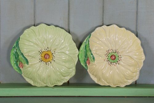 two carlton ware rare green cream buttercup dishesplate dish bowl with feet - CATEGORY: ANTIQUE CERAMICS - DATED 1930