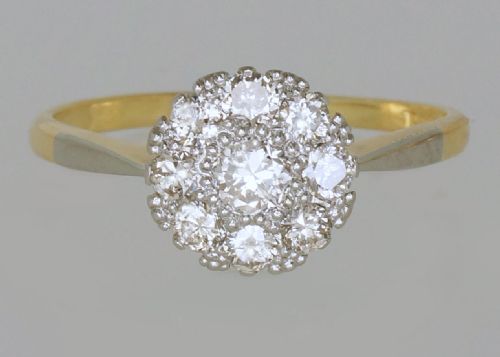 antique 18ct gold diamond cluster ring vintage edwardian art deco daisy ring - CATEGORY: ANTIQUE JEWELLERY - DATED 1920