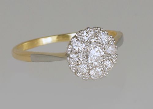 ANTIQUE 18CT GOLD DIAMOND CLUSTER RING VINTAGE EDWARDIAN ART DECO DAISY RING - ADDITIONAL PHOTO 1