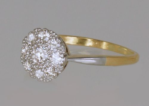 ANTIQUE 18CT GOLD DIAMOND CLUSTER RING VINTAGE EDWARDIAN ART DECO DAISY RING - ADDITIONAL PHOTO 3