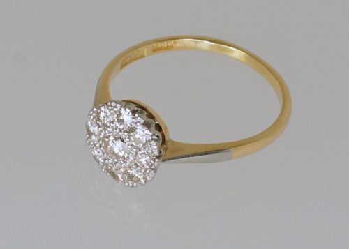 ANTIQUE 18CT GOLD DIAMOND CLUSTER RING VINTAGE EDWARDIAN ART DECO DAISY RING - ADDITIONAL PHOTO 8