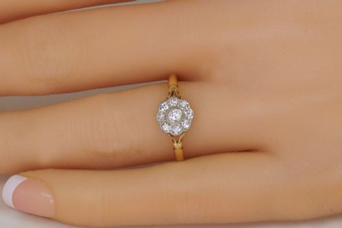 ANTIQUE18CT GOLD DIAMOND CLUSTER RING ENGLISH EDWARDIAN DAISY RING CIRCA 1910 - ADDITIONAL PHOTO 8