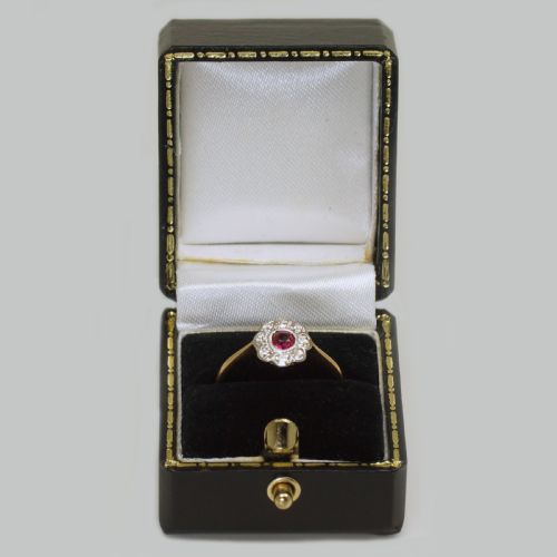 ANTIQUE RUBY DIAMOND 18CT GOLD DAISY RING VINTAGE EDWARDIAN 1920S CLUSTER RING - ADDITIONAL PHOTO 6