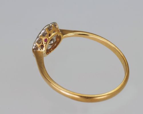 ANTIQUE RUBY DIAMOND 18CT GOLD DAISY RING VINTAGE EDWARDIAN 1920S CLUSTER RING - ADDITIONAL PHOTO 7