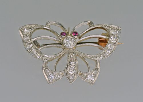 EDWARDIAN PLATINUM OLD CUT DIAMOND RUBY ANTIQUE BUTTERFLY BROOCH CIRCA 1910 - ADDITIONAL PHOTO 6