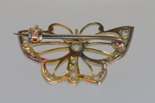 EDWARDIAN PLATINUM OLD CUT DIAMOND RUBY ANTIQUE BUTTERFLY BROOCH CIRCA 1910 - ADDITIONAL PHOTO 7