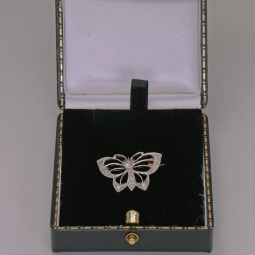 EDWARDIAN PLATINUM OLD CUT DIAMOND RUBY ANTIQUE BUTTERFLY BROOCH CIRCA 1910 - ADDITIONAL PHOTO 8