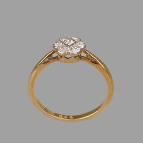 ANTIQUE 18CT GOLD OLD CUT DIAMOND DAISY CLUSTER RING 1920'S ART DECO EDWARDIAN - ADDITIONAL PHOTO 2