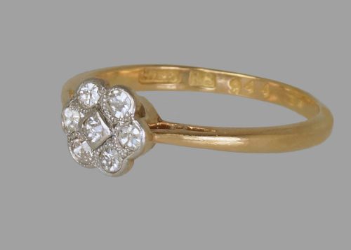 ANTIQUE 18CT GOLD OLD CUT DIAMOND DAISY CLUSTER RING 1920'S ART DECO EDWARDIAN - ADDITIONAL PHOTO 3