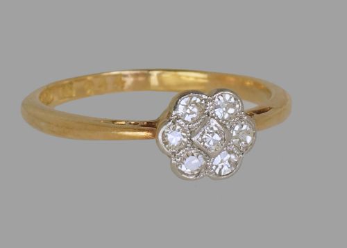 ANTIQUE 18CT GOLD OLD CUT DIAMOND DAISY CLUSTER RING 1920'S ART DECO EDWARDIAN - ADDITIONAL PHOTO 4