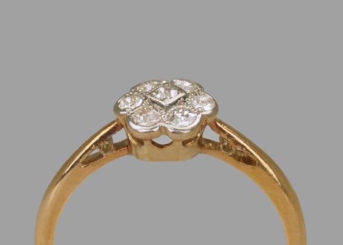 ANTIQUE 18CT GOLD OLD CUT DIAMOND DAISY CLUSTER RING 1920'S ART DECO EDWARDIAN - ADDITIONAL PHOTO 7