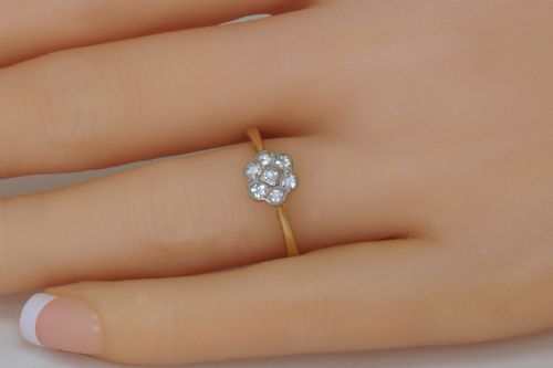 ANTIQUE 18CT GOLD OLD CUT DIAMOND DAISY CLUSTER RING 1920'S ART DECO EDWARDIAN - ADDITIONAL PHOTO 8