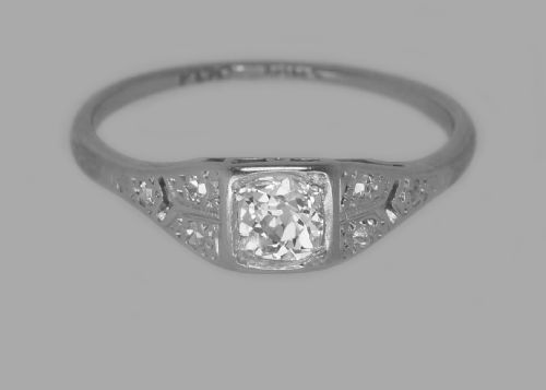 old mine cushion cut solitaire diamond ring genuine 1920's 18ct gold platinum antique ring - CATEGORY: ANTIQUE JEWELLERY - DATED 1920