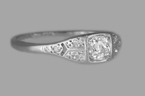 OLD MINE CUSHION CUT SOLITAIRE DIAMOND RING GENUINE 1920'S 18CT GOLD PLATINUM ANTIQUE RING - ADDITIONAL PHOTO 2