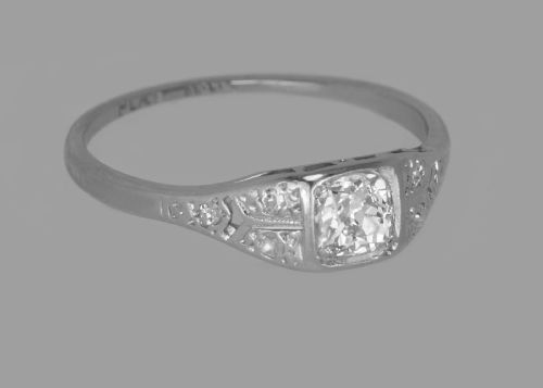 OLD MINE CUSHION CUT SOLITAIRE DIAMOND RING GENUINE 1920'S 18CT GOLD PLATINUM ANTIQUE RING - ADDITIONAL PHOTO 3