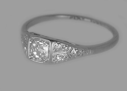 OLD MINE CUSHION CUT SOLITAIRE DIAMOND RING GENUINE 1920'S 18CT GOLD PLATINUM ANTIQUE RING - ADDITIONAL PHOTO 4