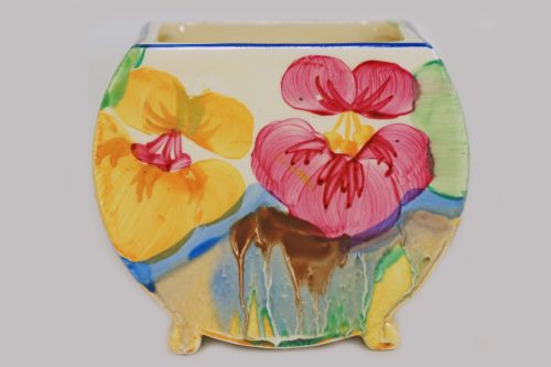 clarice cliff bizarre delicia pansies bonjour preserve jam pot bodyposy holder - CATEGORY: ANTIQUE CERAMICS - DATED 1930